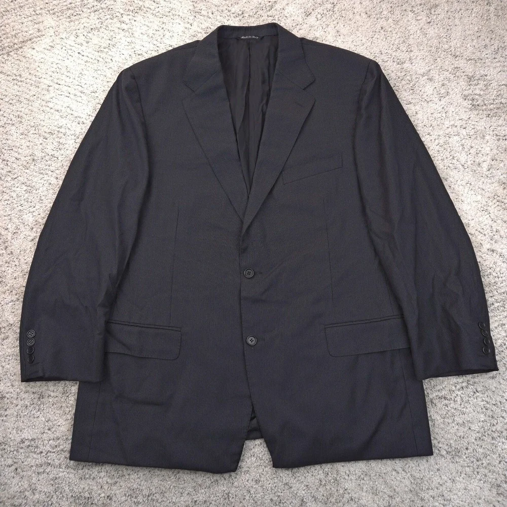 Canali Jacket 46L 56IT Wool Pinstripe Coat Black Button Made In Italy Pravda GUC